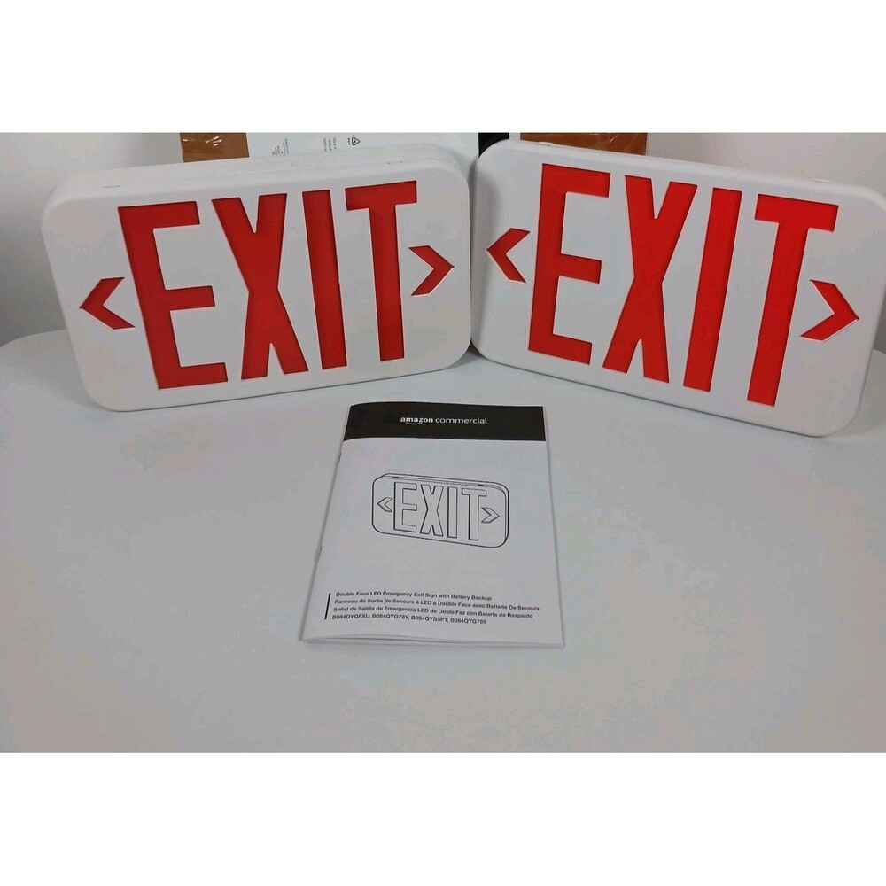 Amazon Commercial LED Emergency Exit Sign, Double Face Exit with Battery Backup
